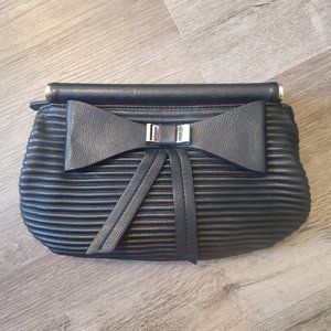 Black Leather bebe Clutch w Large Bow